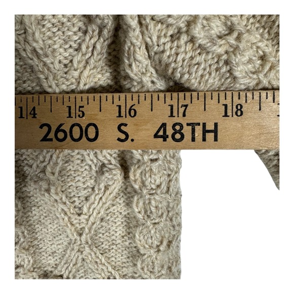 Handmade Fisherman Knit Zip Sweater Jacket 34" Chest Cream Chunky Wool‎ Cardigan - Picture 4 of 8